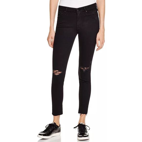 Mother Denim Looker Ankle Fray Guilty As Sin Black Distressed Jean Womens 29 - Picture 1 of 10